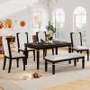 6-Piece Farmhouse Dining Table Set, Rectangular Kitchen Table Set with 4 High-Back Tufted Chairs & 1 Bench Dining Room Table Set for 6 People Ideal for Kitchen, Dinning Room and Bar Table, Espresso view 3