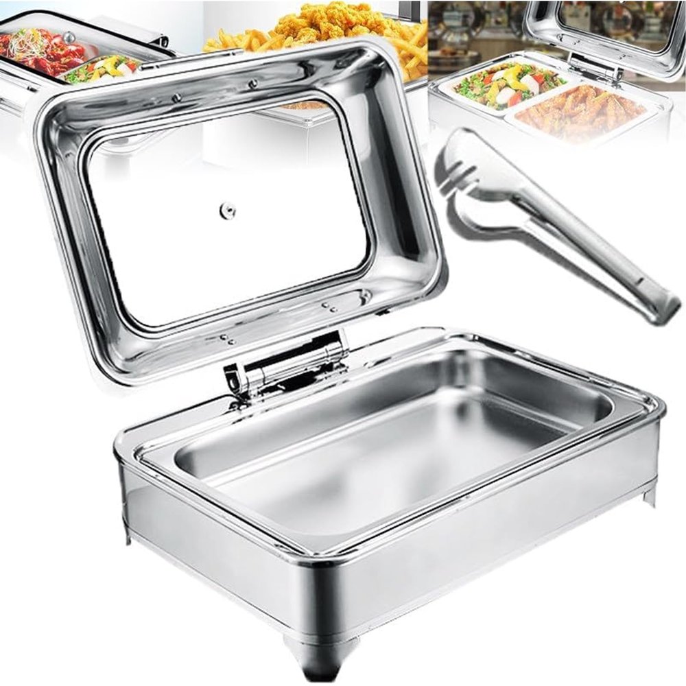 FAFACAI 9l Baking Pan Buffet Set - Adjustable Temperature (10-90) + Electric Hotplate, Food Warmer - Warming Plate, Easy to Clean Stainless Steel, Suitable for Parties, Buffets (A 3grid) (A 1grid)