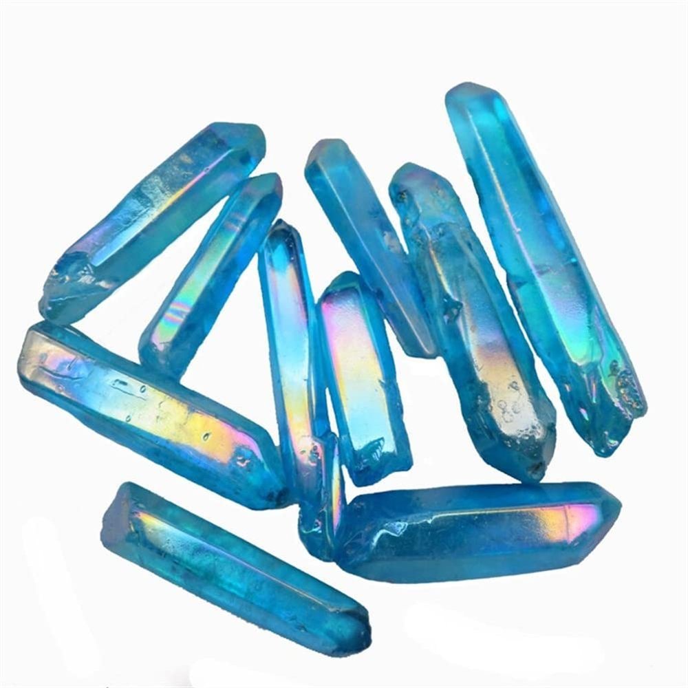 BAWHO 100g Natural Crystal Titanium Quartz Pillar Angel Blue Aura Quartz Point Obelisk Wand Beautiful Crystal WANMUQYIN