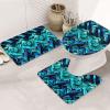 BTCOWZRV Bathroom Rug Set 3 Piece Super Soft Absorbent Bath Mats Non-Slip Cyan Blue Geometric Pattern Bath Rug U-Shaped Contour Toilet Rug Washable Toilet Lid Cover for Bathroom Floor Tub and Shower view 1