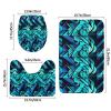 BTCOWZRV Bathroom Rug Set 3 Piece Super Soft Absorbent Bath Mats Non-Slip Cyan Blue Geometric Pattern Bath Rug U-Shaped Contour Toilet Rug Washable Toilet Lid Cover for Bathroom Floor Tub and Shower view 2