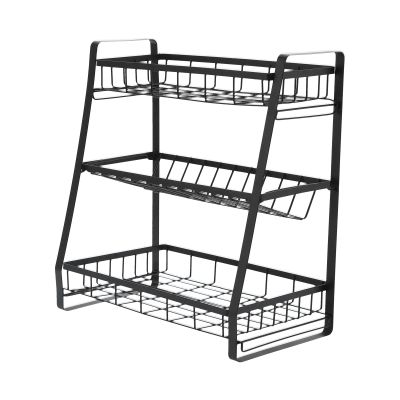 3-Layer Black Kitchen Storage Shelf - Multifunctional Spice Rack Organizer for Home