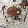 5-Piece Round Dining Table Set for 4, Retro Kitchen Table and Chairs Set Wood Dining Room Table Set with 4 Upholstered Chairs with Rattan Backrests for Kitchen Living Room, Walnut view 1