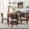 5-Piece Round Dining Table Set for 4, Retro Kitchen Table and Chairs Set Wood Dining Room Table Set with 4 Upholstered Chairs with Rattan Backrests for Kitchen Living Room, Walnut view 2