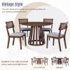 5-Piece Round Dining Table Set for 4, Retro Kitchen Table and Chairs Set Wood Dining Room Table Set with 4 Upholstered Chairs with Rattan Backrests for Kitchen Living Room, Walnut view 3
