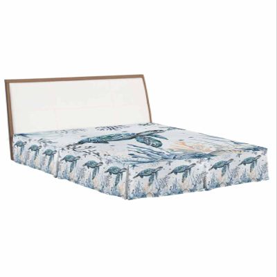 Blue Sea Turtle Bed Skirt Queen Size 16 Inch Drop with Split Corners, Dust Ruffled Pleated Bed Skirts Wrap Around Tailored Bed Skirt Valance for Bedroom Coastal Ocean Beach Coral Nautical