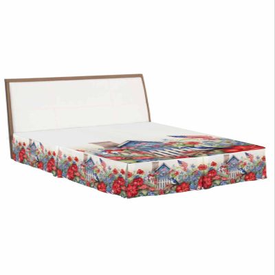 4th of July Bed Skirt Queen Size 16 Inch Drop with Split Corners, Dust Ruffled Pleated Bed Skirts Wrap Around Tailored Bed Skirt Valance for Bedroom Independence Day Floral Birds American Flag