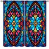 AAVEUP Stained Flower Glass Blackout Curtain for Bedroom,Abstract Sky Blue Medieval Church Glass Mural Symmetry Art Floral Plant Patterns Window Drapes Print for Boys Girls Room Living Room 52x96in view 1