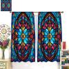 AAVEUP Stained Flower Glass Blackout Curtain for Bedroom,Abstract Sky Blue Medieval Church Glass Mural Symmetry Art Floral Plant Patterns Window Drapes Print for Boys Girls Room Living Room 52x96in view 3