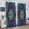 AAVEUP Stained Flower Glass Blackout Curtain for Bedroom,Abstract Sky Blue Medieval Church Glass Mural Symmetry Art Floral Plant Patterns Window Drapes Print for Boys Girls Room Living Room 52x96in view 4