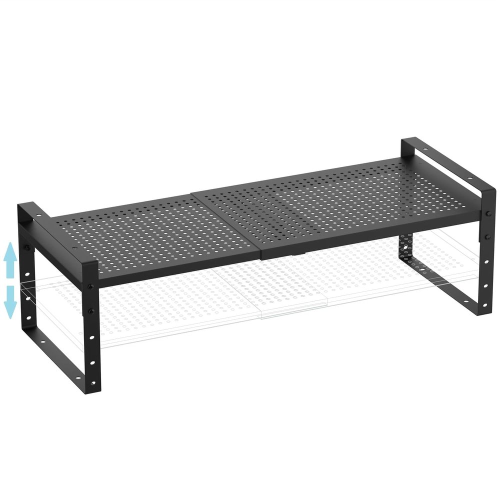 Wobmmi Expandable Shoe Rack Stackable Metal Pantry Storage Shelves Stand Adjustable Height Cabinet Shelf Organizer Racks Spice Shelving(1PACK/BLACK,LARGE)