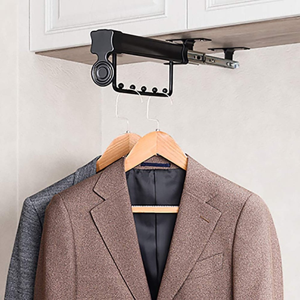 Clothes Hanging Rod Laundry Room Extendable Wardrobe Hanging Rod,Pull-Out Closet Clothes Hanger Rod,Closet Sliding Rail for Trousers Jeans Jacket Storage,2-Row Sliding Track ( Size : 31cm/12.2inch )