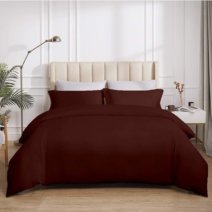 AnexLinen 100% Egyptian Cotton 3 PCs Duvet Covers Set for Olympic Queen Size Wine with Zipper Closure & Corner Ties - 600 Thread Counts Exquisite Duvet Cover/Comforter Cover with 2 Pillowcases