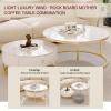 28IN Nesting Coffee Tables Set of 3 - Round Tables with Houndstooth Stool, Gold Frame & Free Telescopic Design | Nesting Tables with Drawer for Living Room view 3