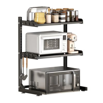 Microwave Stand,Microwave Oven Rack, Kitchen Counter Shelf, 2 Tier Microwave Stand, Quality Thick Carbon Steel for Space Saving Countertop Organizer and Storage Rack Shelves (Color : Black, Size : L