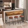 KIROJA 3 Drawer Bar Table and Chairs Set with Power Outlets, Pub Table Set with 3 Circular PU Stools, Bar Stools Kitchen Dining Table and Chairs Set for Home, Kitchen, Brown, 60.24'' view 2