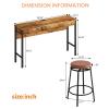 KIROJA 3 Drawer Bar Table and Chairs Set with Power Outlets, Pub Table Set with 3 Circular PU Stools, Bar Stools Kitchen Dining Table and Chairs Set for Home, Kitchen, Brown, 60.24'' view 3