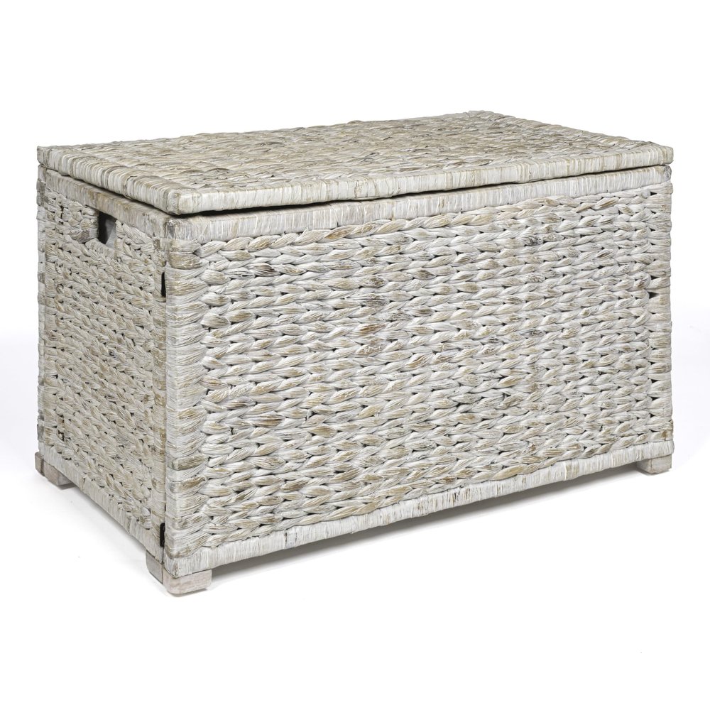 happimess HPM9005C Anada 30" Handwoven Wicker Weave Storage Trunk, White Wash, Collapsible for flat storage, for Office, Dorm Room, Entryway, Bedroom, Dining Room