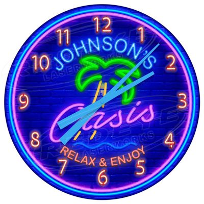 Decorative Concepts Backyard Tiki Bar Oasis Customized Medium 18" Metal Wall Clock