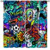 AAVEUP Graffiti Blackout Window Curtains, Wall Skateboard Guitar Blue Abstract Art Graffiti Pattern Decoration Insulated Rod Pocket Curtains for Kids Boys Bedroom Living Room Bathroom 52x84in view 1