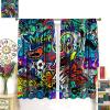 AAVEUP Graffiti Blackout Window Curtains, Wall Skateboard Guitar Blue Abstract Art Graffiti Pattern Decoration Insulated Rod Pocket Curtains for Kids Boys Bedroom Living Room Bathroom 52x84in view 3