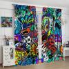 AAVEUP Graffiti Blackout Window Curtains, Wall Skateboard Guitar Blue Abstract Art Graffiti Pattern Decoration Insulated Rod Pocket Curtains for Kids Boys Bedroom Living Room Bathroom 52x84in view 4