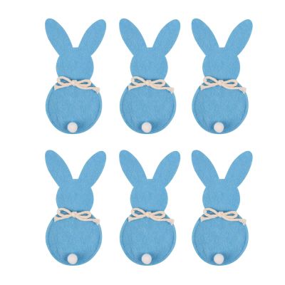BEIDUOYANG Rabbit Cutlery Case 6Pieces Rabbit Cutlery Bag Reusable Easter Festive Cutlery Bag Rabbit Felt Utensil Holder Easter Tableware Set, Lake Blue