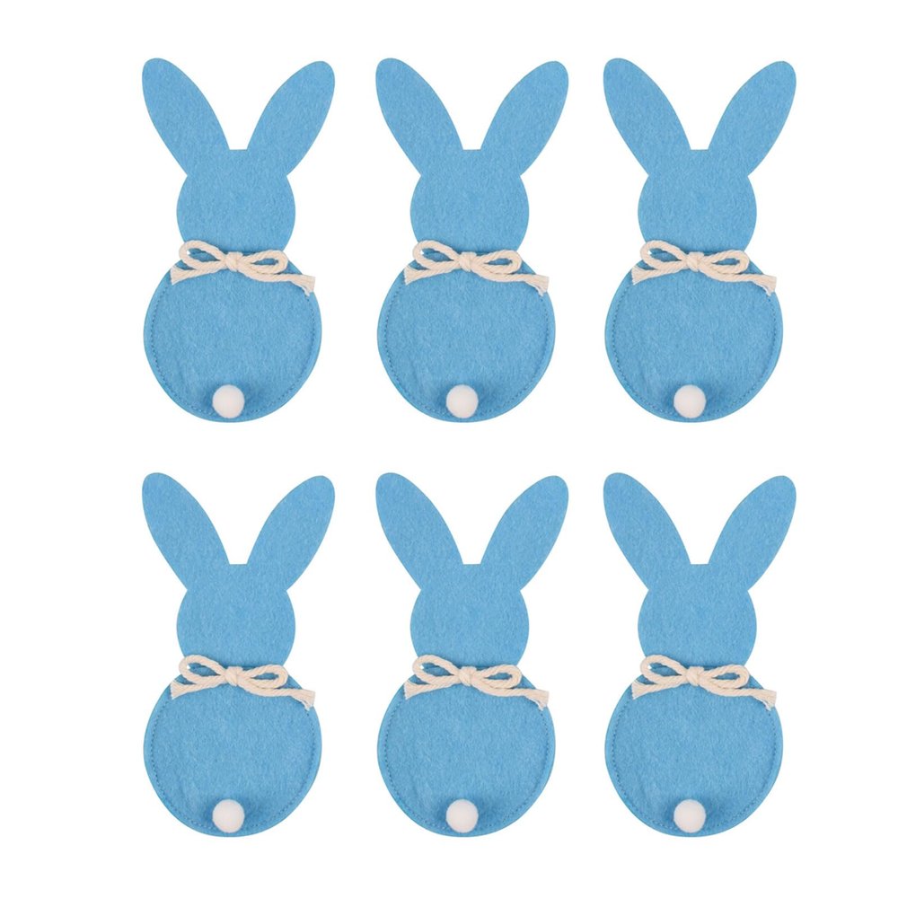 BEIDUOYANG Rabbit Cutlery Case 6Pieces Rabbit Cutlery Bag Reusable Easter Festive Cutlery Bag Rabbit Felt Utensil Holder Easter Tableware Set, Lake Blue