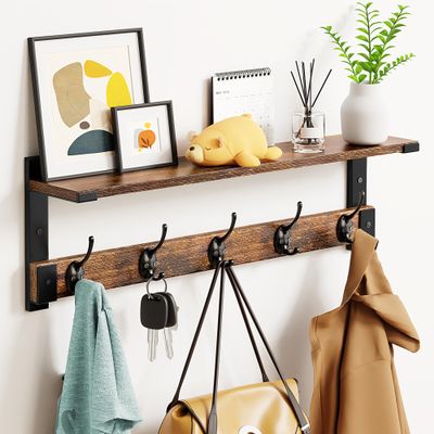 Oraich Coat Rack Wall Mount with Hooks and Shelf for Coat, Backpack, Key, Clothes Hanger, Wall Floating Shelf for Entryway, Living Room, Bathroom, Bedroom, Kitchen