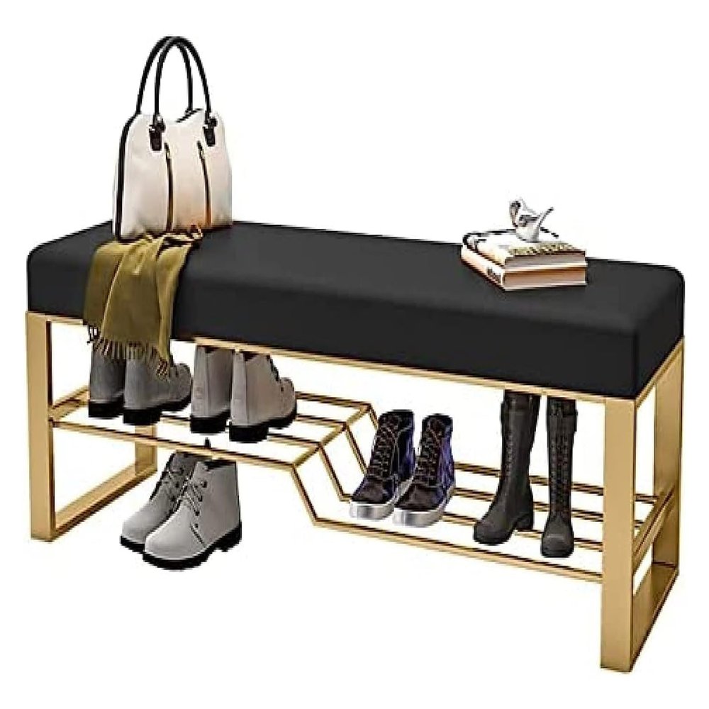 HAOKAZLBR Shoe Bench for Living Room, Entryway Bench, Shoe Bench Entryway,Luxury Modern Shoe Storage Bench with Metal Shelves,2 Tier Shoe Rack Boots Shoe (Size : 80x35x45cm), oujinmm2024327