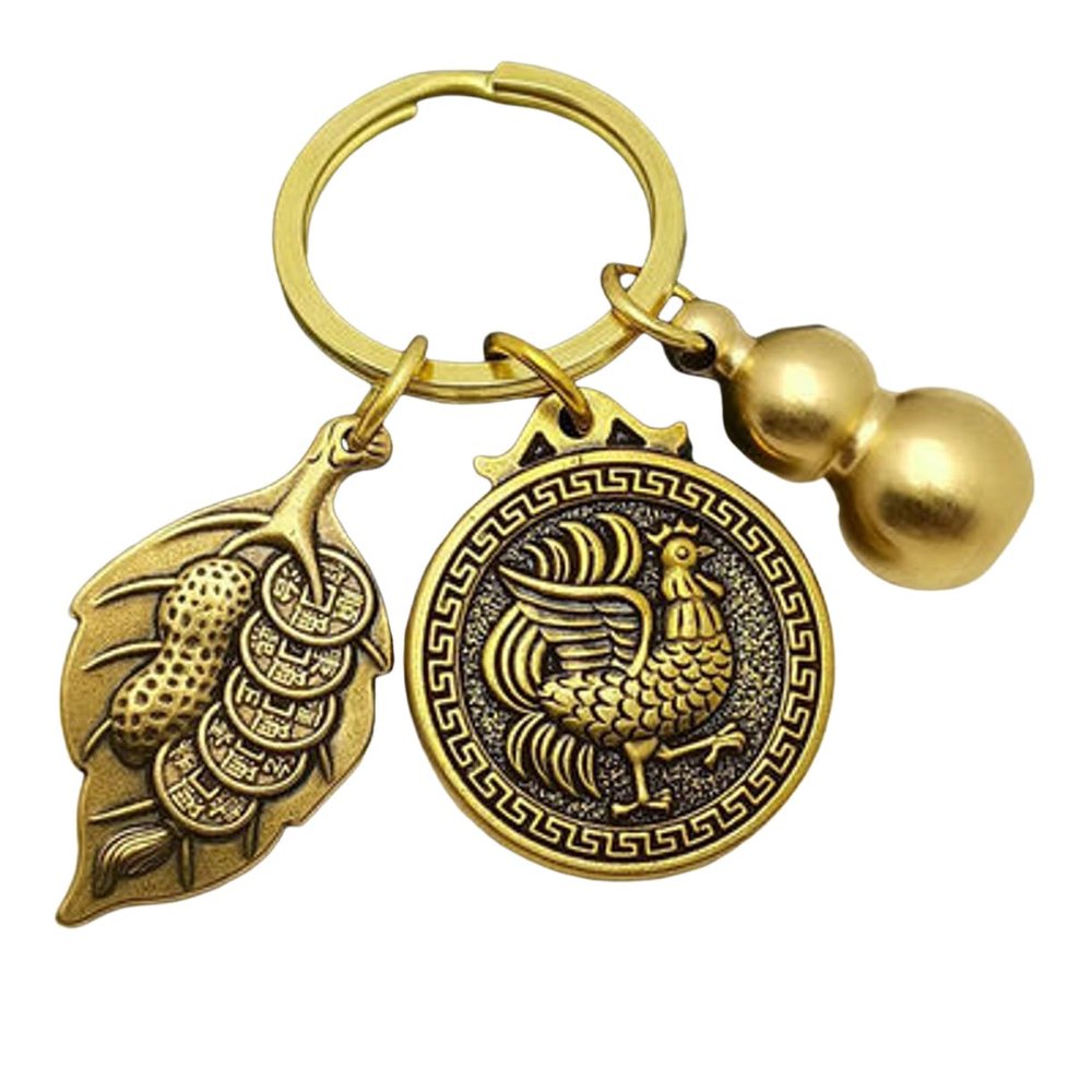 YJIUYUANQ Good Luck Zodiacs Keychain Car Hanging Pendant/Key or Bag Decor fong shui Key Ring Blessing Wealth Success - Zodiac :Cock,1 Set, As Show