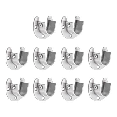 uxcell 10PCS Stainless Steel Closet Rod Brackets, 3/4 inch Dia Open Type Wardrobe Holder with Screws U-Shaped Closet Rod Holders, Curtain Rod Pole End Supports, Silver