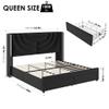 HITHOS Queen Upholstered LED Bed Frame with 2 Storage Drawers, Velvet Platform Bed with Wingback Headboard, Solid Wooden Slats Support, No Box Spring Needed, Headboard Splicing Design, Black view 2