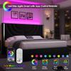 HITHOS Queen Upholstered LED Bed Frame with 2 Storage Drawers, Velvet Platform Bed with Wingback Headboard, Solid Wooden Slats Support, No Box Spring Needed, Headboard Splicing Design, Black view 3