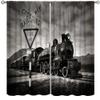 AAVEUP Vintage Train Blackout Curtains, Old Country Railroad Black Steam Train Track Crossing Windows Treatments, Thermal Insulated Drapes for Kids Boys Juvenile Living Room Bedroom Bathroom 52x96in view 1