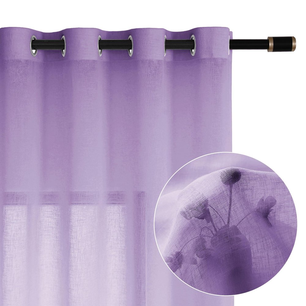 Fcosie Grommet Top Linen Textured Sheer Drape 102 Inches Long for Living Room, Lavendula Semi Sheer Light Filtering Curtain for Bedroom, Lightweight Flax Linen Sheer Window Drape, 1 PC, 72" Wx102 L