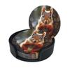 Stylish Coasters - Funny Squirrel Set of 6 Round Leather Drink Coasters with Holder - Perfect Size for Cups and Glasses view 1