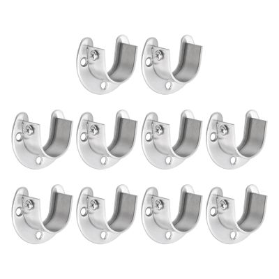 uxcell 10PCS Stainless Steel Closet Rod Brackets, 1 Inch Dia U Shaped Flange Rod Holder, Silver