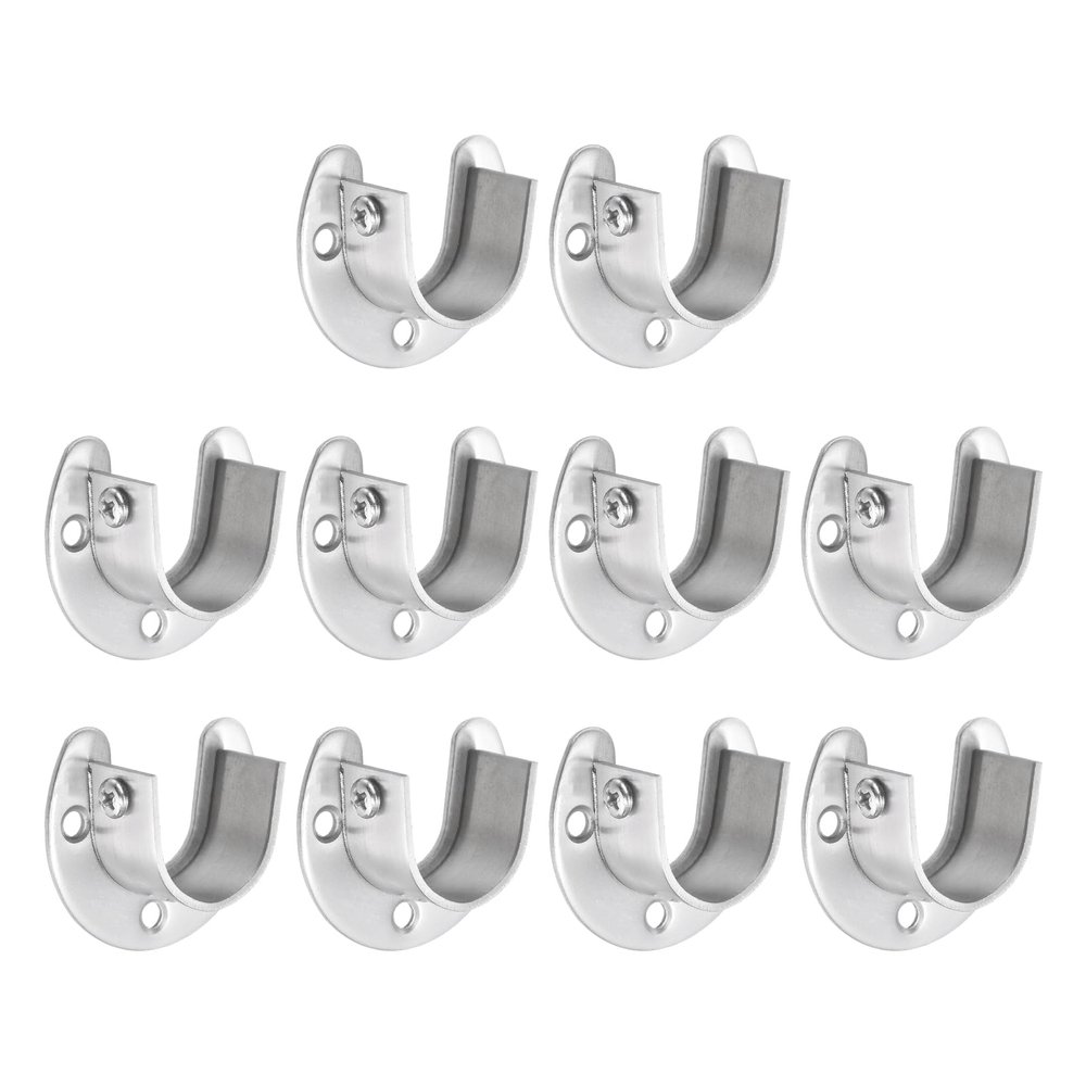 uxcell 10PCS Stainless Steel Closet Rod Brackets, 1 Inch Dia U Shaped Flange Rod Holder, Silver
