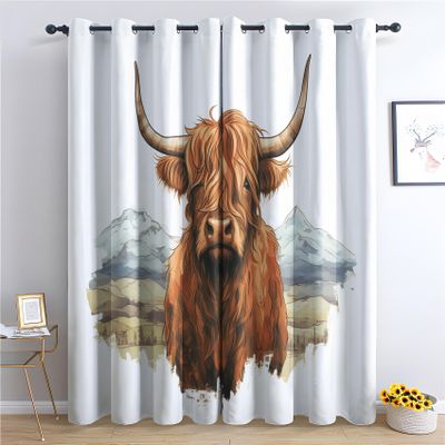 Abstract Yak Curtains, Cattle White Mountain Blackout Curtains for Bedroom, Thermal Insulated Room Darkening Grommet Drapes for Living Room, Window Treatments, 72 Inch Curtains 2 Panel Set - QY216