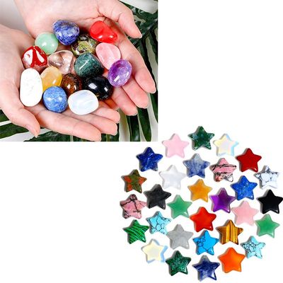 DUQGUHO Bundle  2 Items:15 Pcs Natural Crystals Bulk Tumbled Stones Polished Irregular Quartz Crystal Set and 20 Pcs Crystals Star Natural Healing Crystal Set