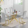 Henf 5 Piece Dining Table Set for 4, 51in Rectangle Dining Table and 4 Pcs Gray PU Dining Chairs Set, Glass Dining Room Table w/Metal Legs, Golden Kitchen Table and Chair Set for 4 view 1