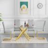 Henf 5 Piece Dining Table Set for 4, 51in Rectangle Dining Table and 4 Pcs Gray PU Dining Chairs Set, Glass Dining Room Table w/Metal Legs, Golden Kitchen Table and Chair Set for 4 view 2