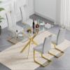 Henf 5 Piece Dining Table Set for 4, 51in Rectangle Dining Table and 4 Pcs Gray PU Dining Chairs Set, Glass Dining Room Table w/Metal Legs, Golden Kitchen Table and Chair Set for 4 view 3