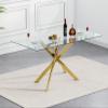 Henf 5 Piece Dining Table Set for 4, 51in Rectangle Dining Table and 4 Pcs Gray PU Dining Chairs Set, Glass Dining Room Table w/Metal Legs, Golden Kitchen Table and Chair Set for 4 view 4