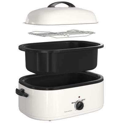 20 Quart Electric Roaster Oven with Self-basting Lid, Turkey Roaster Oven with Removable Pan and Rack, White