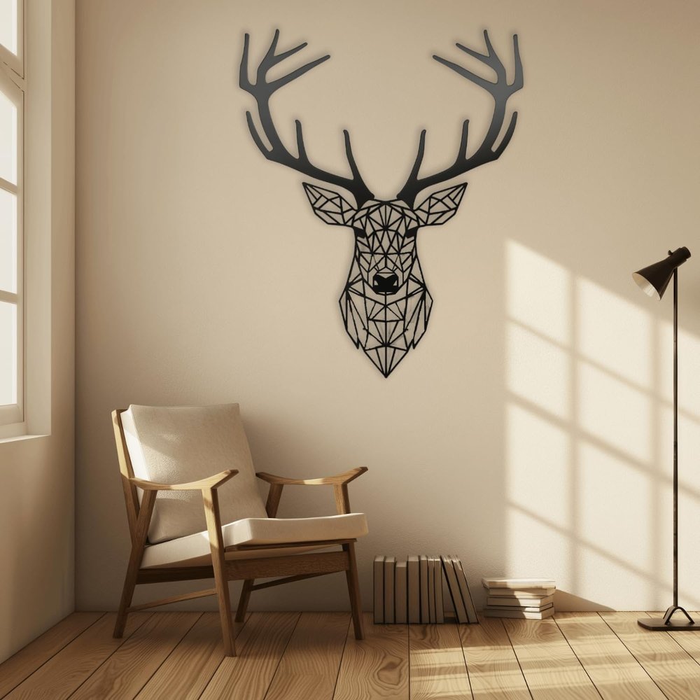 XXQ Geometric Deer Metal Wall Art, Metal Wall Decor Large Abstract Decorative Artwork for Living Room Bedroom Bathroom, Ideal for Modern and Contemporary Homes (39" x 39")