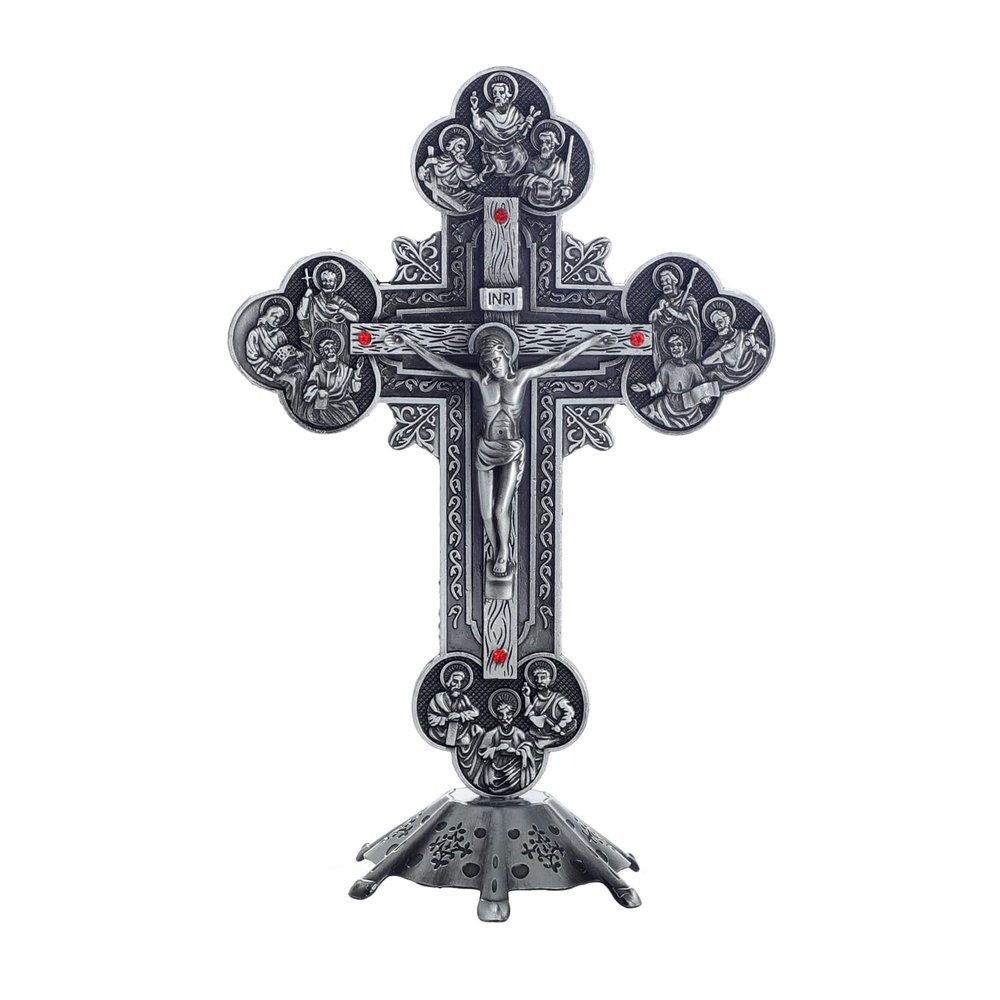 KOMI Standing Cross Catholic Decor for Tabletop 8" Metal Jesus Crucifix Standing Cross Statue for Chapel Home Decoration Religious Gifts