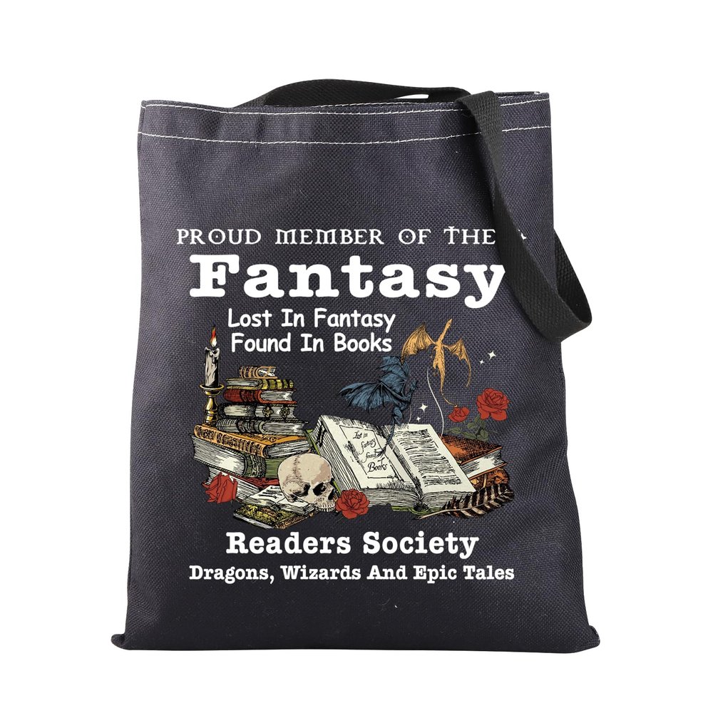 JNIAP Fantasy Readers Book Club Gift Dragons Fantasy Reader Tote Bag Bookish Gift for Romance Readers (Fantasy Readers Tote Bag)
