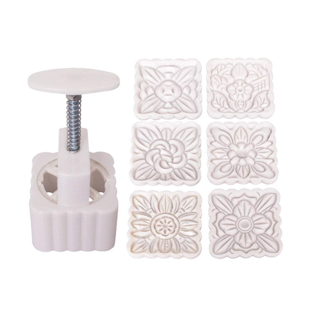 BEIDUOYANG 150g Mooncake Mold 6pcs Square Flowers Stamps Hand Press Moon Cake Pastry DIY Bakware Mooncake Mold Animal